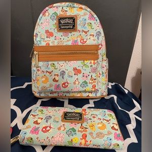 Loungefly 151 Pokémon aop teal backpack and wallet